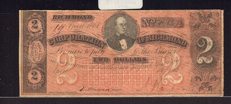 Richmond, VA 1861 $2, Corporation of Richmond, Choice VF